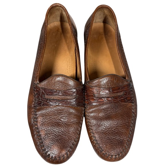 Alan Payne Genuine Crocodile & Pebbled Leather Loafers Mens 12 Made in Italy - Picture 4 of 16